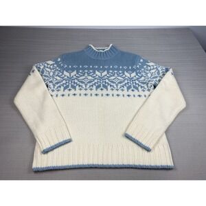 Vintage St John's Bay Sweater Womens Large‎ Winter Snowflake Blue White 90s